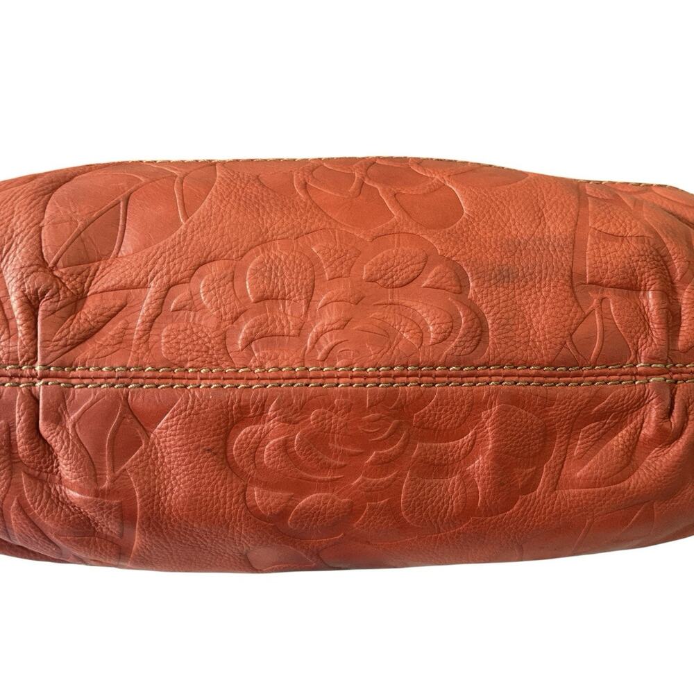 Fossil Shoulder Bag Coral Embossed Floral Double Handle Tortoise Key Charm EUC - Picture 13 of 16